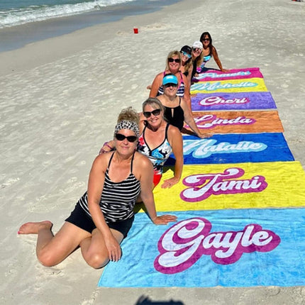 Personalized Retro Beach Towel: Custom Name, Vacation Gift