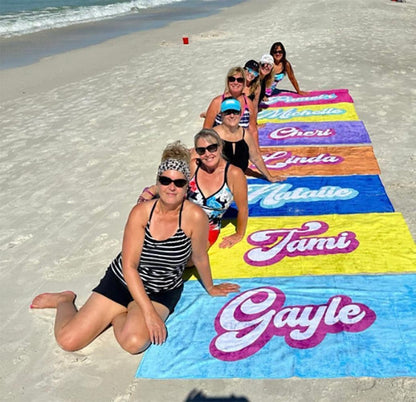 Personalized Retro Beach Towel: Custom Name, Vacation Gift