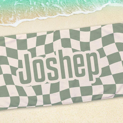 Personalized Retro Checkerboard Beach Towel: Custom Name Gift
