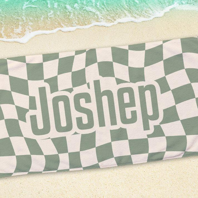 Personalized Retro Checkerboard Beach Towel: Custom Name Gift