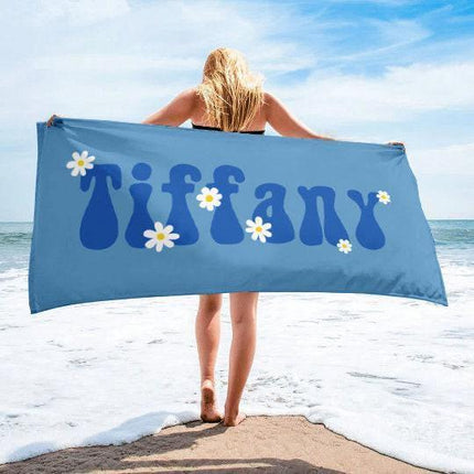 Retro Flower Personalized Beach Towel: Custom Name Bath & Pool Towel