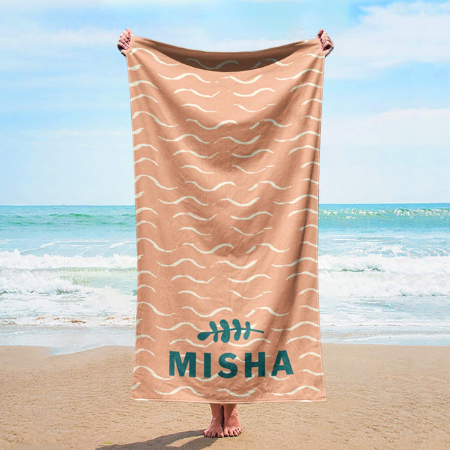 Personalized Beach Towel: Bold Font Custom Name, Tropical Design