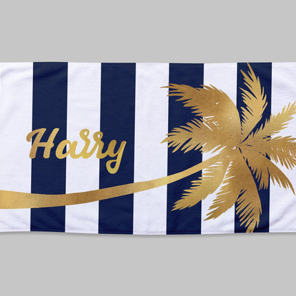 Personalized Gold Palm Tree Beach Towel: Custom Name Vacation Gift