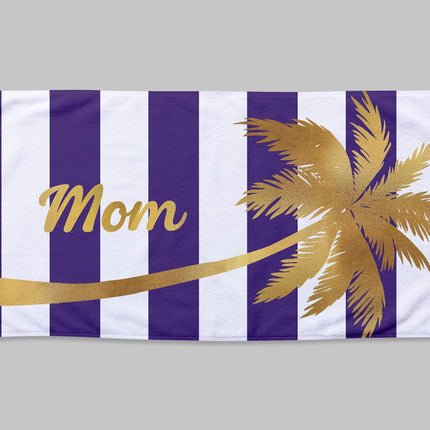 Personalized Gold Palm Tree Beach Towel: Custom Name Vacation Gift