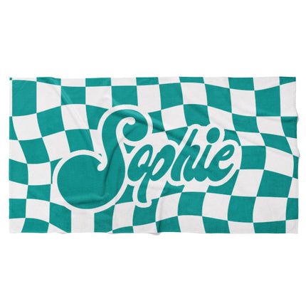 Personalized Retro Checker Beach Towel: Custom Name Gift