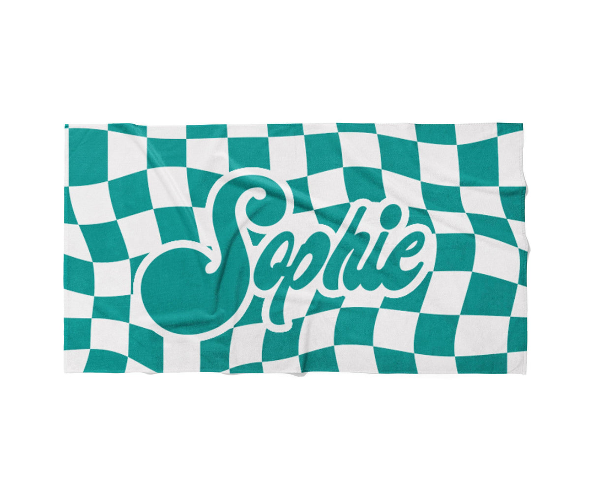 Personalized Retro Checker Beach Towel: Custom Name Gift