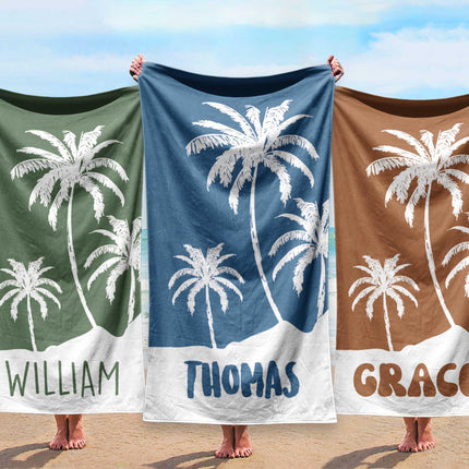 Personalized Palm Tree Beach Towel: Custom Name Vacation Gift