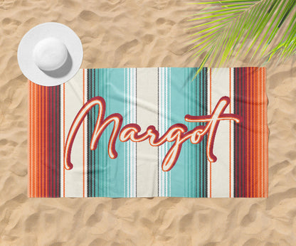 Personalized Aztec Beach Towel: Retro Font Custom Name