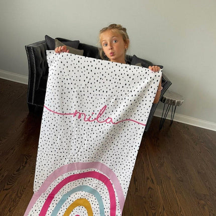 Personalized Rainbow Round Beach Towel: Custom Name, 60" Cotton Blend