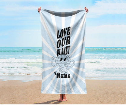 Retro Beach Towel: Personalized Groovy Flower Name Towel