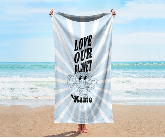 Retro Beach Towel: Personalized Groovy Flower Name Towel