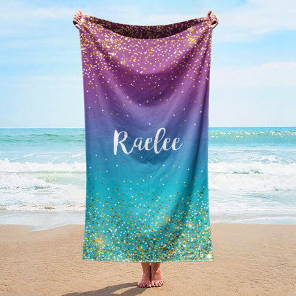 Personalized Sparkling Gold Name Beach Towel: Custom Vacation Gift