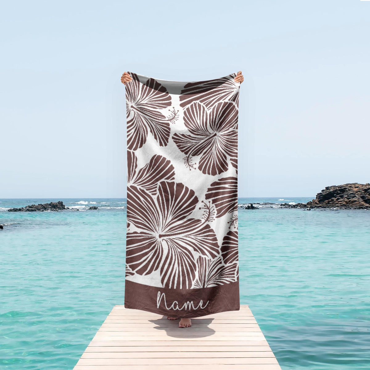 Personalized Floral Beach Towel: Custom Name Bath & Pool Towel