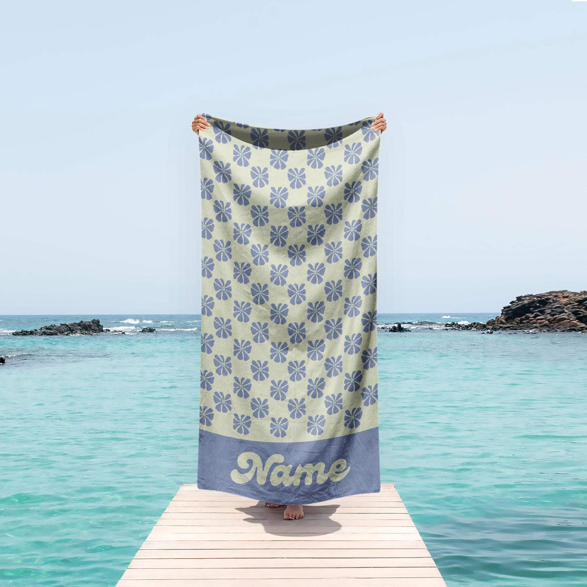 Personalized Daisy Beach Towel: 70s Boho Custom Name Gift