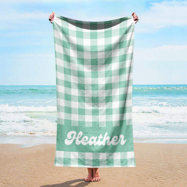 Personalized Pastel Checker Beach Towel: Custom Name Easter Gift
