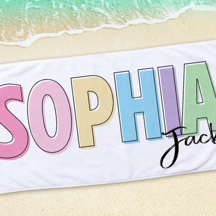 Personalized Beach Towel: Multi-Color Font, Custom Name