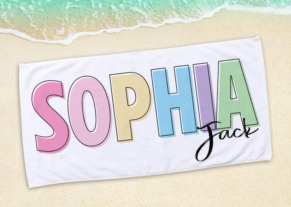 Personalized Beach Towel: Multi-Color Font, Custom Name