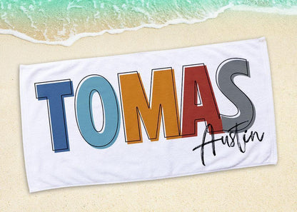 Personalized Beach Towel: Multi-Color Font, Custom Name