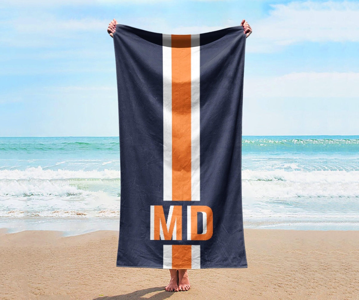 Personalized Stripe Beach Towel: Custom Name Bath & Pool Towel
