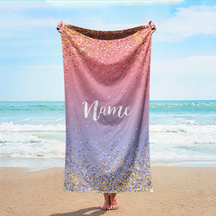 Personalized Sparkling Gold Name Beach Towel: Custom Vacation Gift