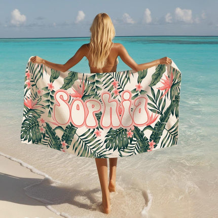 Personalized Palm Leaf Beach Towel: Custom Name Pool Towel