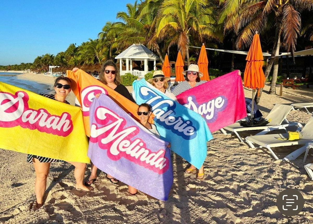 Personalized Retro Beach Towel: Custom Name, Vibrant Colors