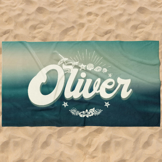 Retro Personalized Beach Towel: Custom Name, Vacation Gift