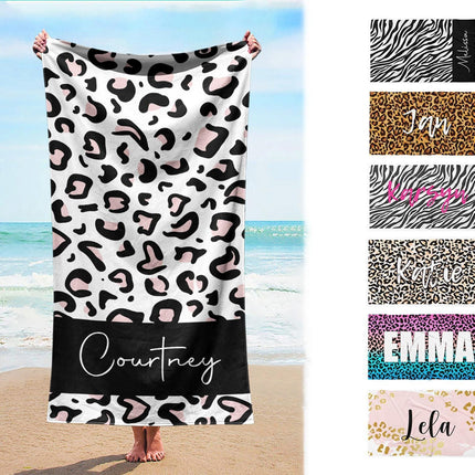 Personalized Animal Print Beach Towel: Custom Name Pool Towel