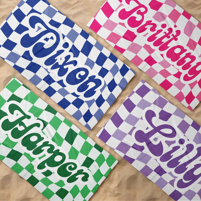 Retro Checkerboard Beach Towel: Personalized Vacation Gift