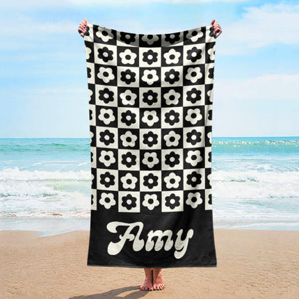 Personalized Retro Beach Towel: Custom Name Gift, Soft Cotton