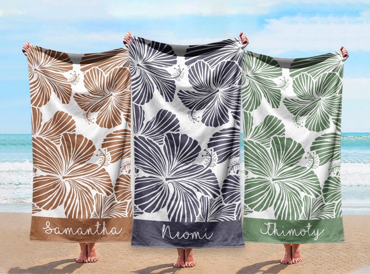 Personalized Floral Beach Towel: Custom Name Bath & Pool Towel
