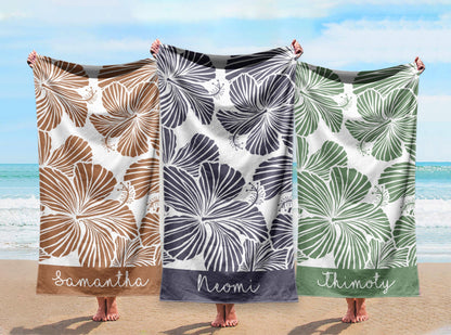 Personalized Floral Beach Towel: Custom Name Bath & Pool Towel