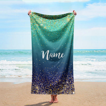 Personalized Sparkling Gold Name Beach Towel: Custom Vacation Gift