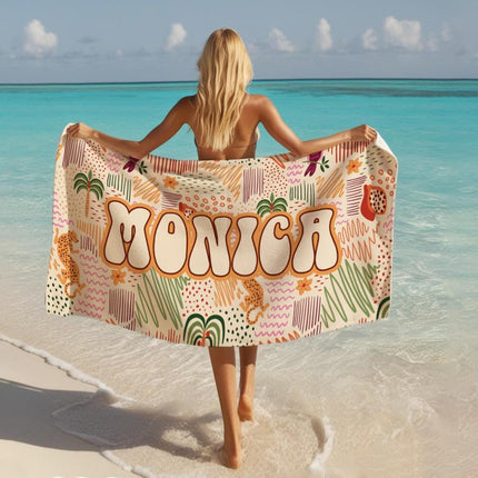 Personalized Palm Leaf Beach Towel: Custom Name Pool Towel