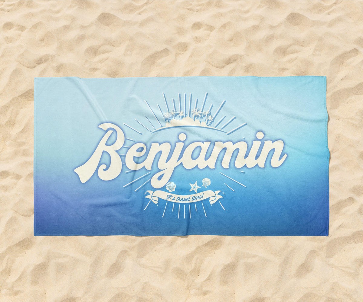 Retro Personalized Beach Towel: Custom Name, Vacation Gift