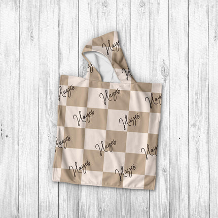Personalized Baby Hooded Poncho Towel: Retro Checkered Name Pattern
