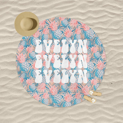Personalized Round Beach Towel: Multi-Color Tropical Name Towel