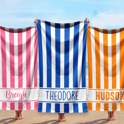 Personalized Stripe Beach Towel: Custom Name Vacation Gift