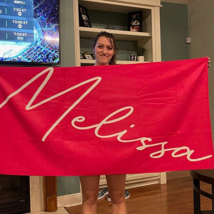 Personalized Beach Towel: Bold Font Custom Name, Soft Cotton Blend
