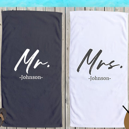 Personalized Mr. & Mrs. Beach Towel: Honeymoon Newlywed Gift