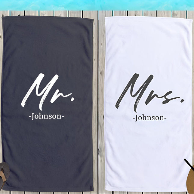 Personalized Mr. & Mrs. Beach Towel: Honeymoon Newlywed Gift