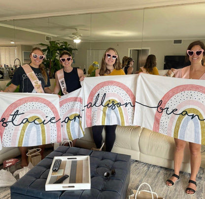 Personalized Rainbow Beach Towel | Custom Name Embroidered Cotton