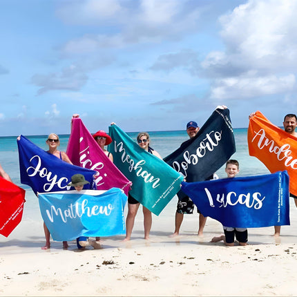 Personalized Script Beach Towel: Custom Name, Birthday Vacation Gift