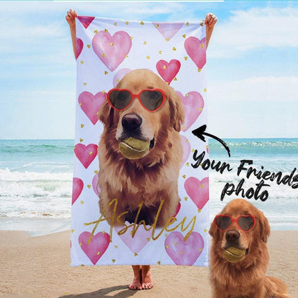 Portrait Pet Beach Towel Pet Photo + Name Custom Dog Personalized Dog Beach Towel Cat Picture Blanket Pet Photo Customized Gift