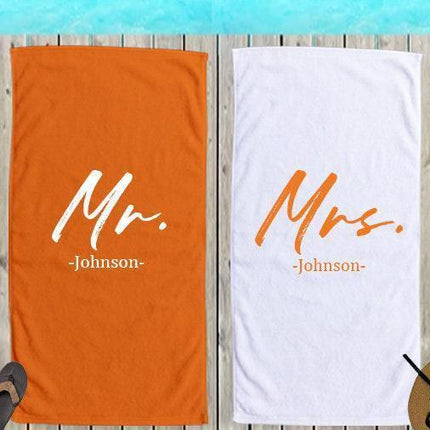 Personalized Mr. & Mrs. Beach Towel: Honeymoon Newlywed Gift