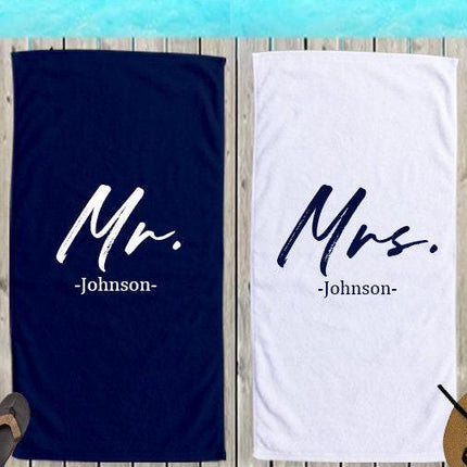 Personalized Mr. & Mrs. Beach Towel: Honeymoon Newlywed Gift