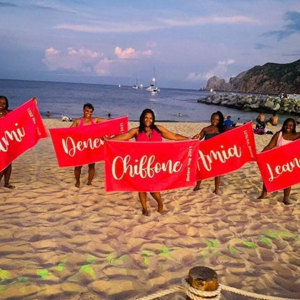 Personalized Script Beach Towel: Custom Name, Birthday Vacation Gift