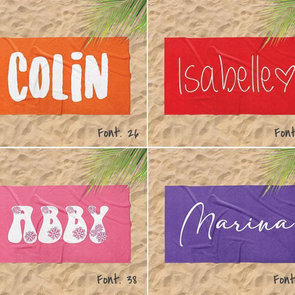 Personalized Beach Towel: Bold Font Custom Name, Vacation Gift