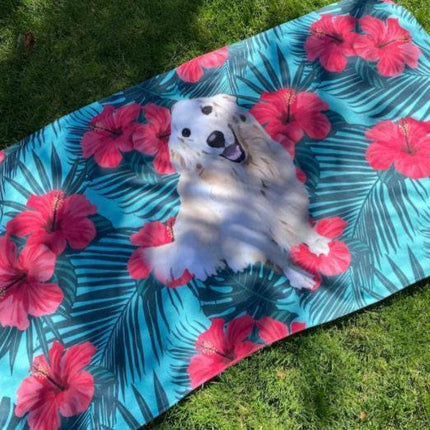 Portrait Pet Beach Towel Pet Photo + Name Custom Dog Personalized Dog Beach Towel Cat Picture Blanket Pet Photo Customized Gift