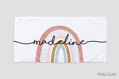 Personalized Rainbow Beach Towel | Custom Name Embroidered Cotton